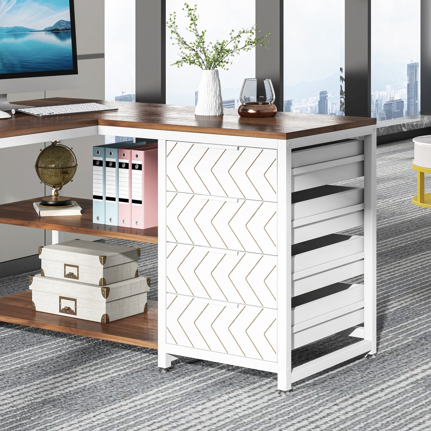 Reversible L-Shaped Office Desk Computer Desk Sturdy Writing Table Workstation