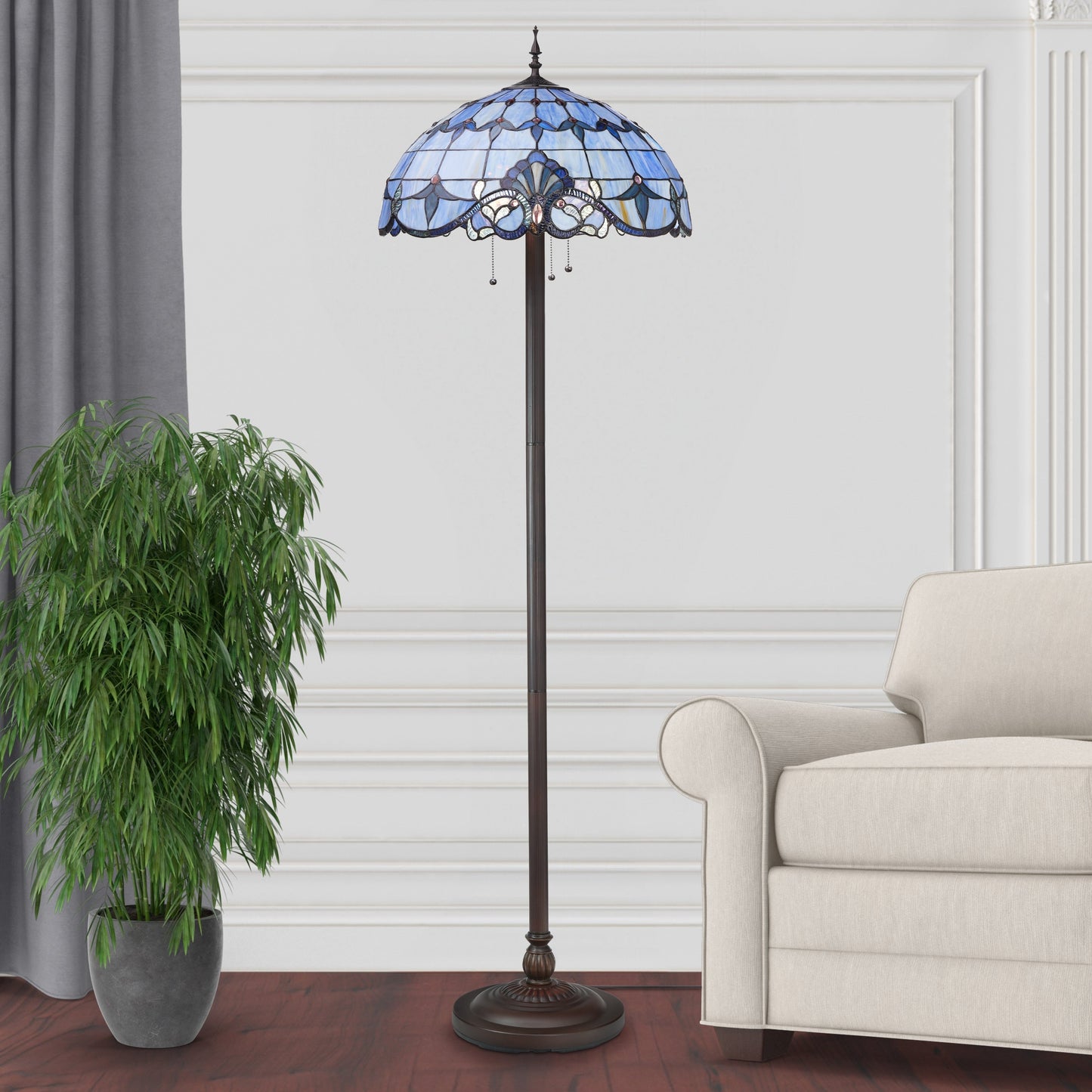 River of Goods Allistar Stained Glass and Resin 3-light 64-inch High Downlight Floor Lamp - 20L x 20W x 64H