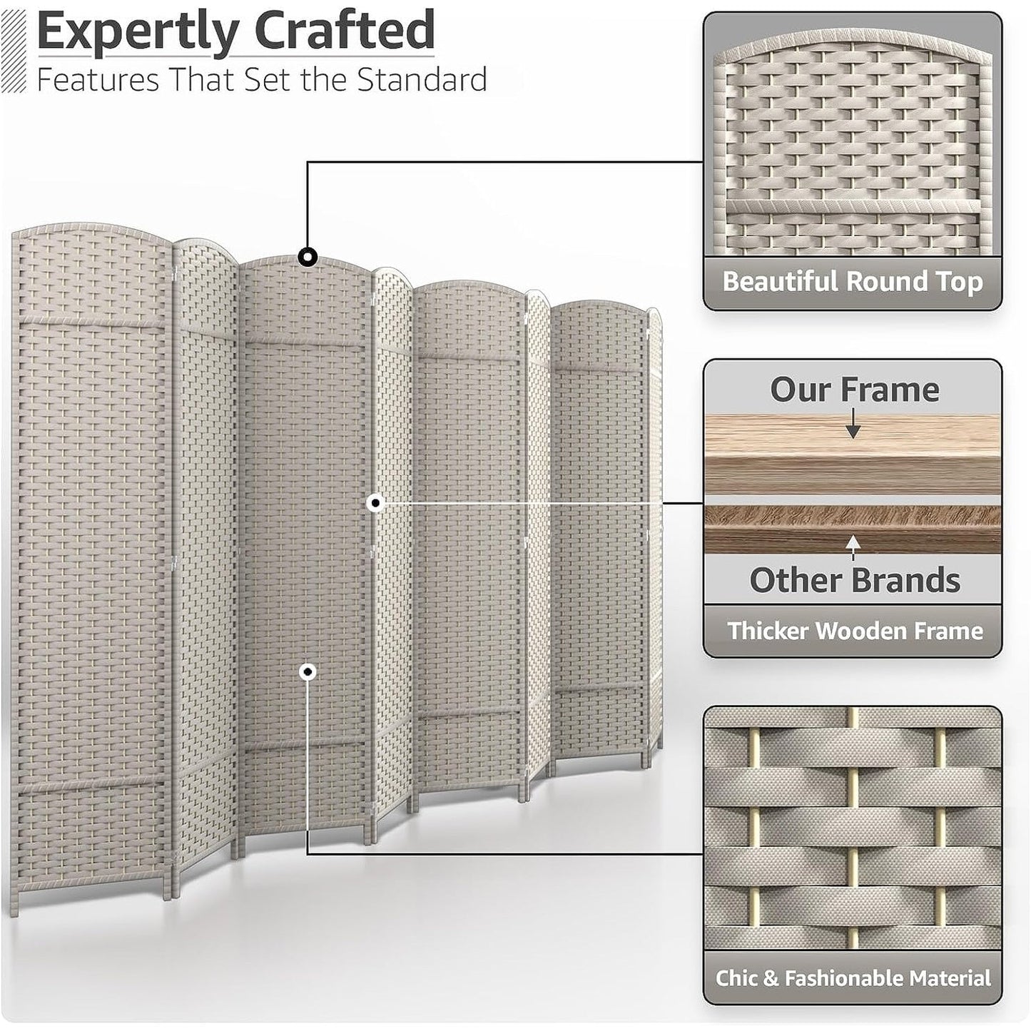 Room Divider Folding Privacy Screen Tall Partition Foldable Wall 8 Panel - 96” L x 19.50” W x 69” H