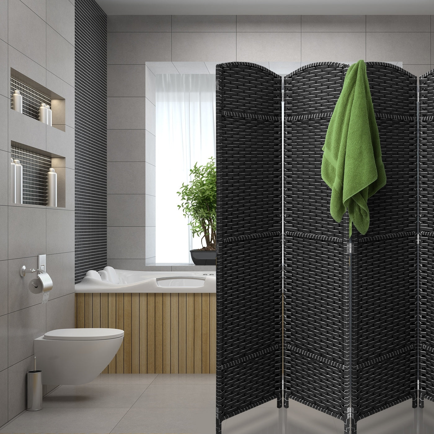 Room Divider Folding Privacy Screen Tall Partition Foldable Wall 8 Panel - 96” L x 19.50” W x 69” H