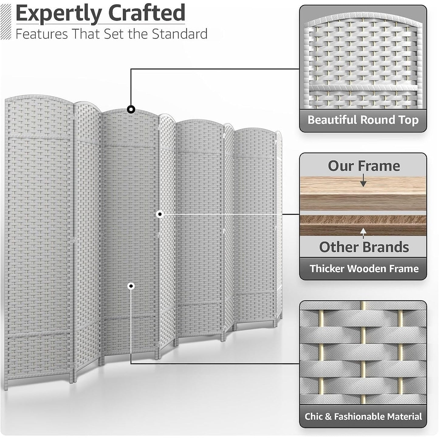Room Divider Folding Privacy Screen Tall Partition Foldable Wall 8 Panel - 96” L x 19.50” W x 69” H