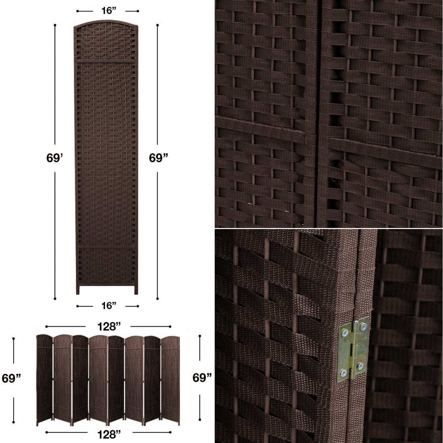 Room Divider Folding Privacy Screen Tall Partition Foldable Wall 8 Panel - 96” L x 19.50” W x 69” H