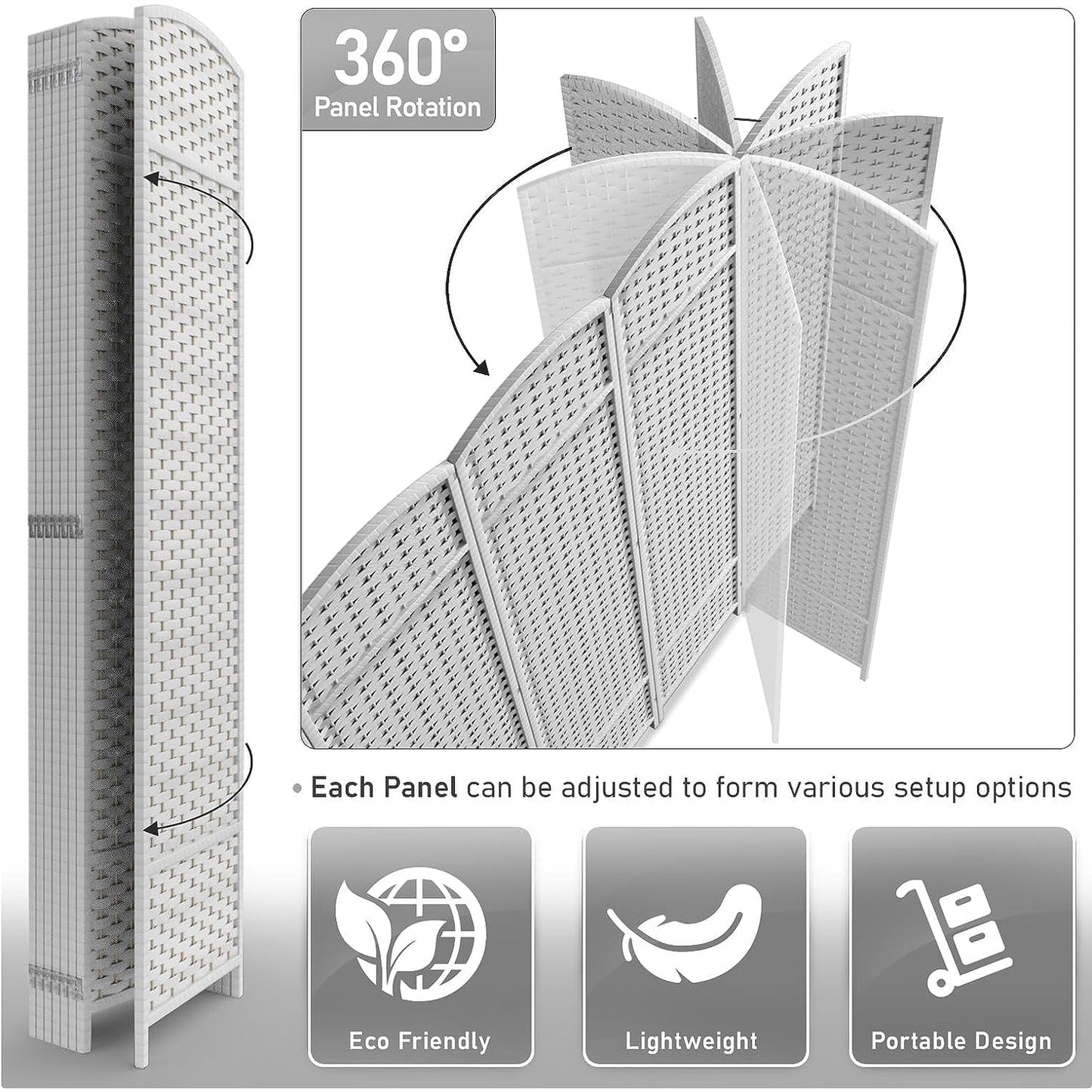 Room Divider Folding Privacy Screen Tall Partition Foldable Wall 8 Panel - 96” L x 19.50” W x 69” H