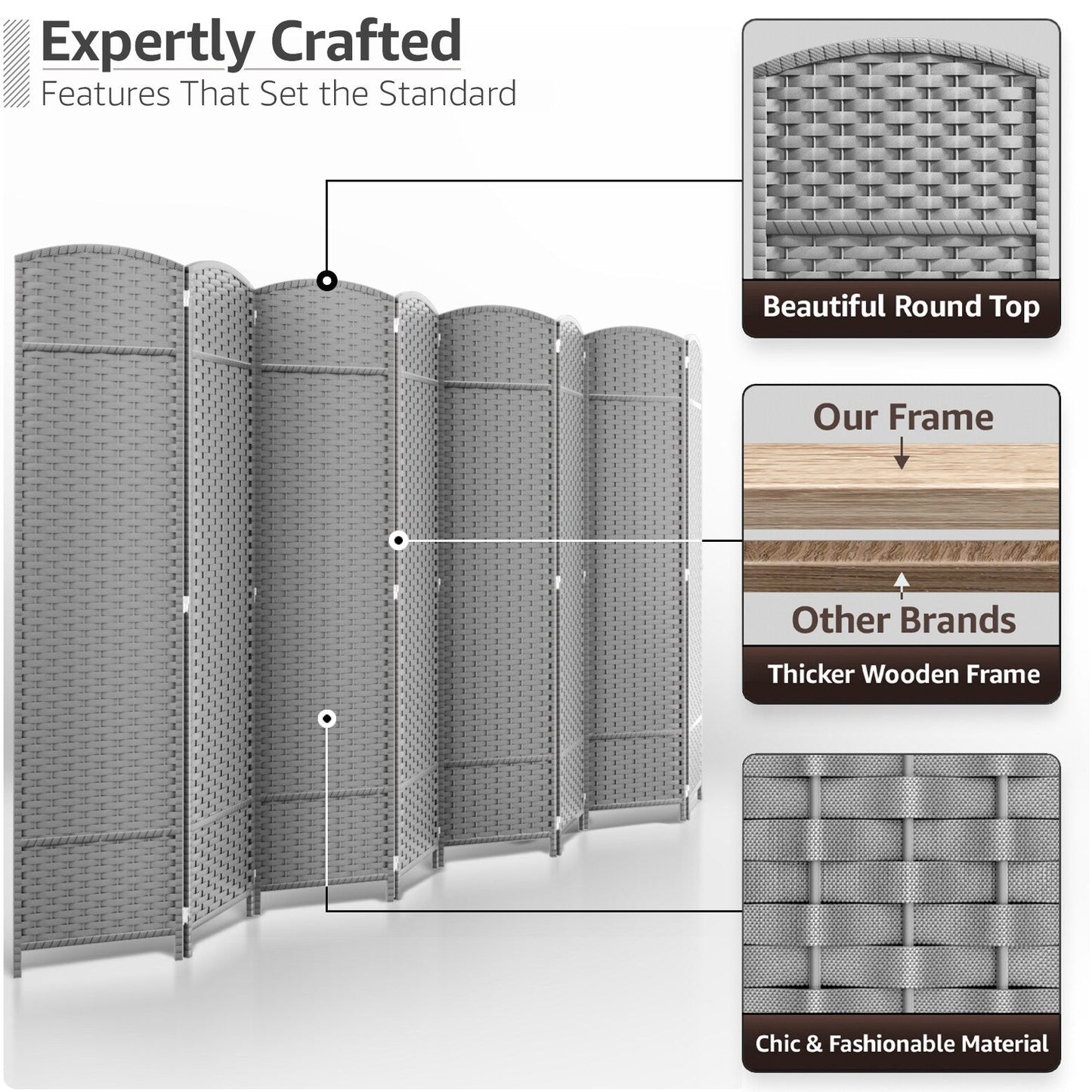 Room Divider Folding Privacy Screen Tall Partition Foldable Wall 8 Panel - 96” L x 19.50” W x 69” H