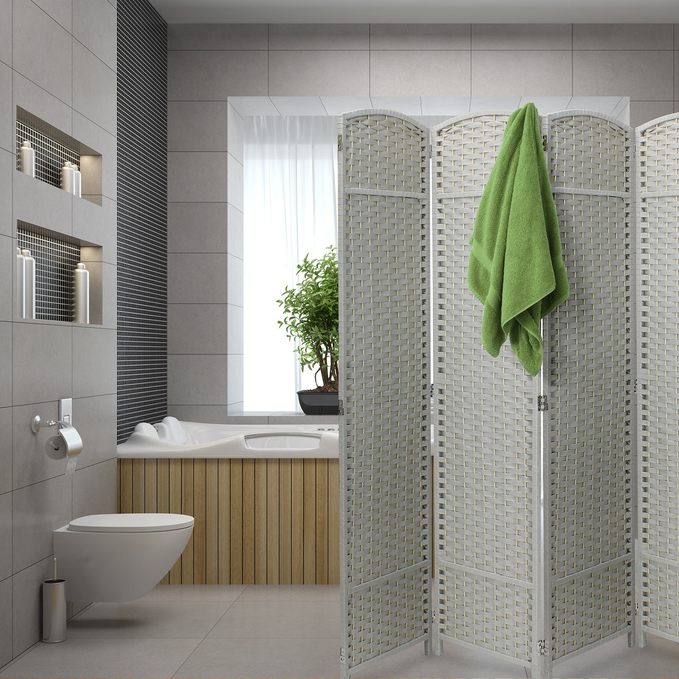 Room Divider Folding Privacy Screen Tall Partition Foldable Wall 8 Panel - 96” L x 19.50” W x 69” H