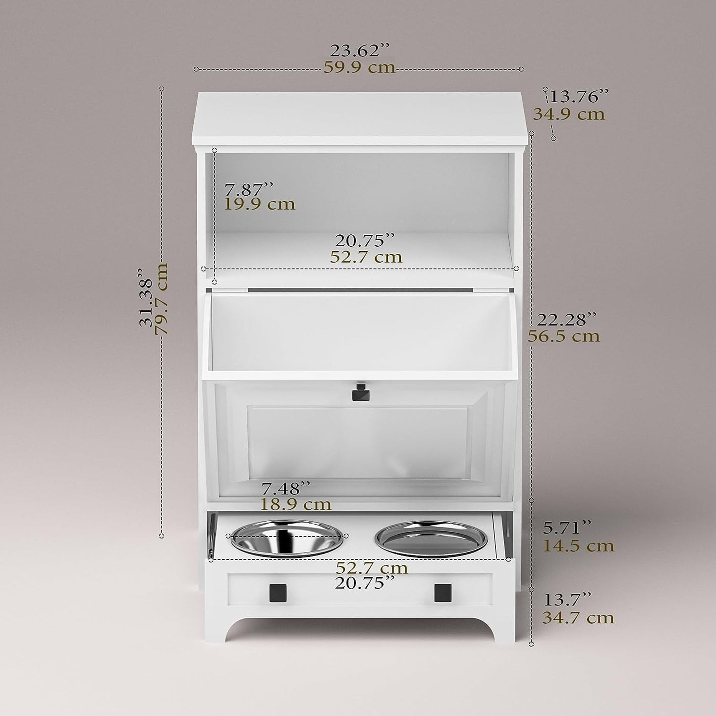 Roomfitters Dog Feeding Station with 2 Elevated Dog Bowls, Tilt Out Pet Feeding Cabinet Station