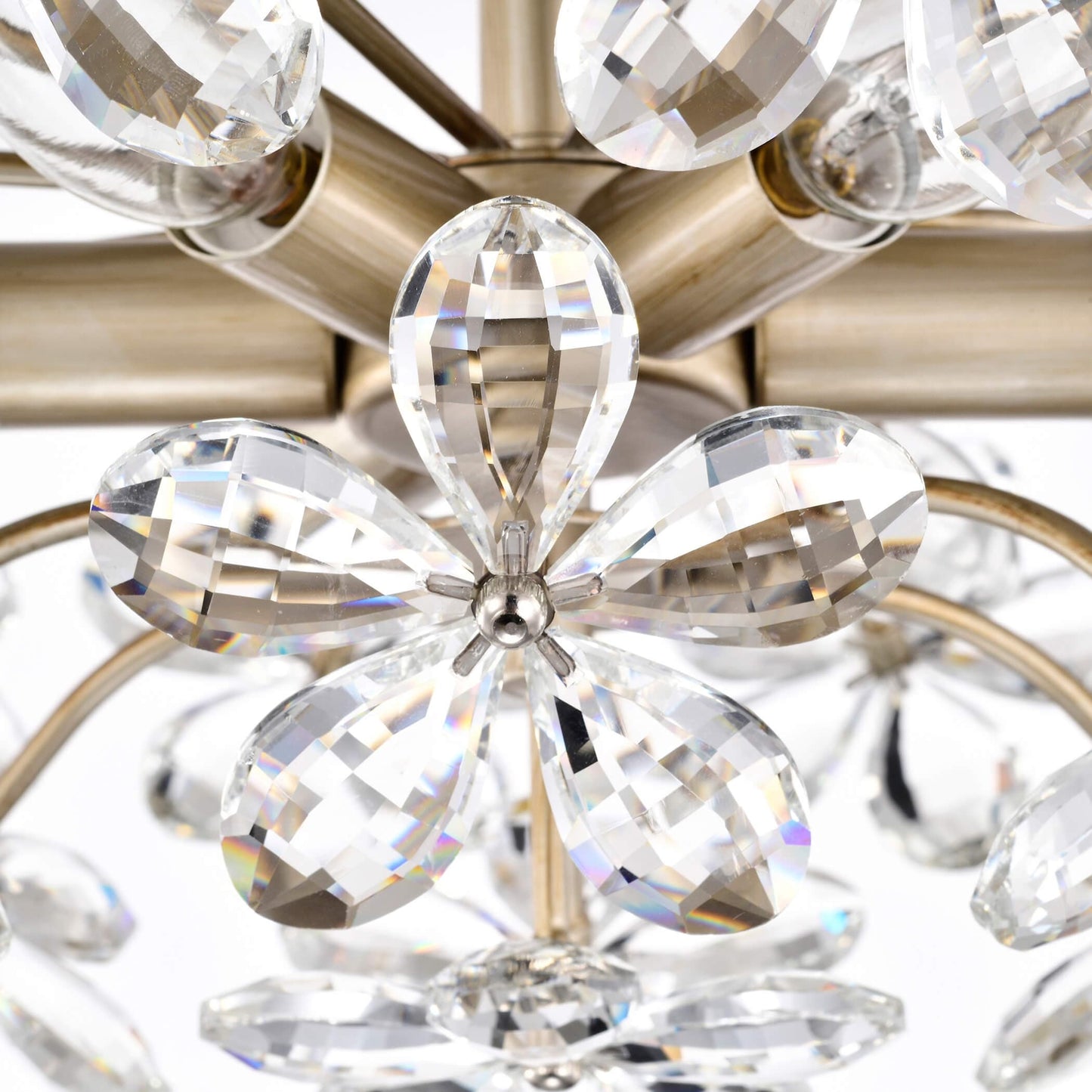 Rosa 6-Light Brushed Silver-ish Champagne Flower Crystal Flush Mount - 17.7 inches in diameter x 8.7 inches H