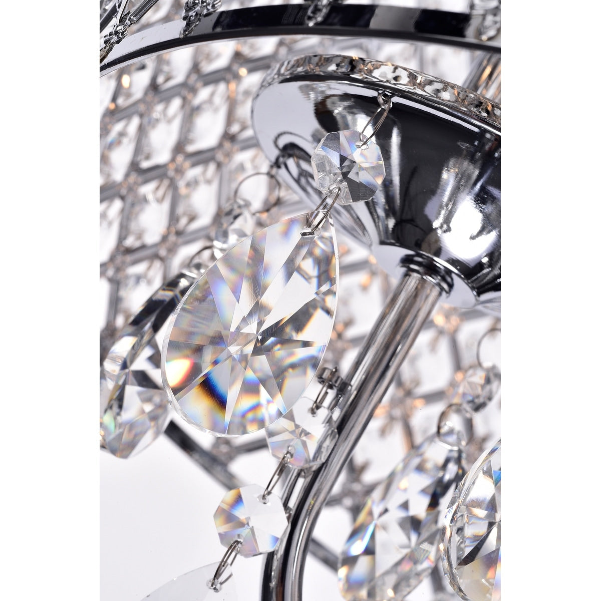 Round Beaded Drum Chandelier with Hanging Crystals