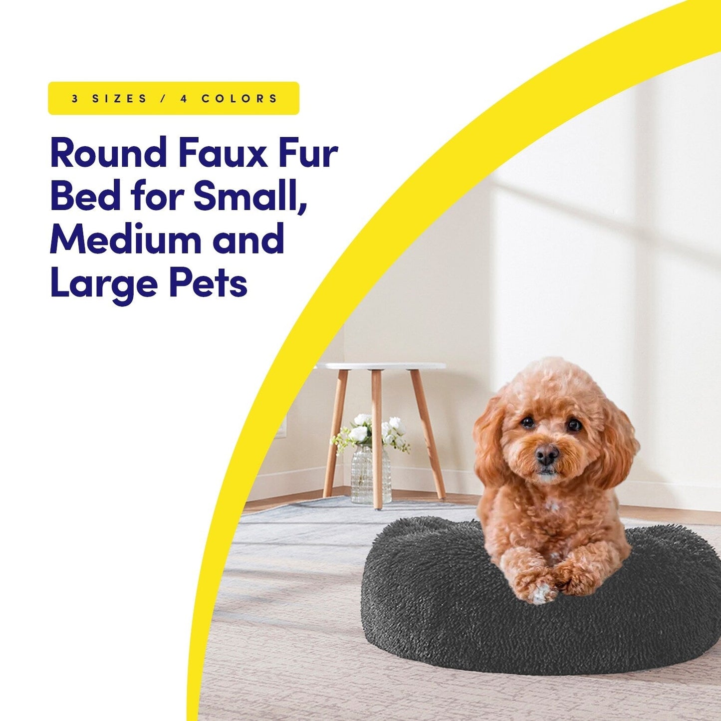 Round Calming Soft Warm Shaggy Plush Faux Fur Donut Pet Dog Cat Sleeping Bed