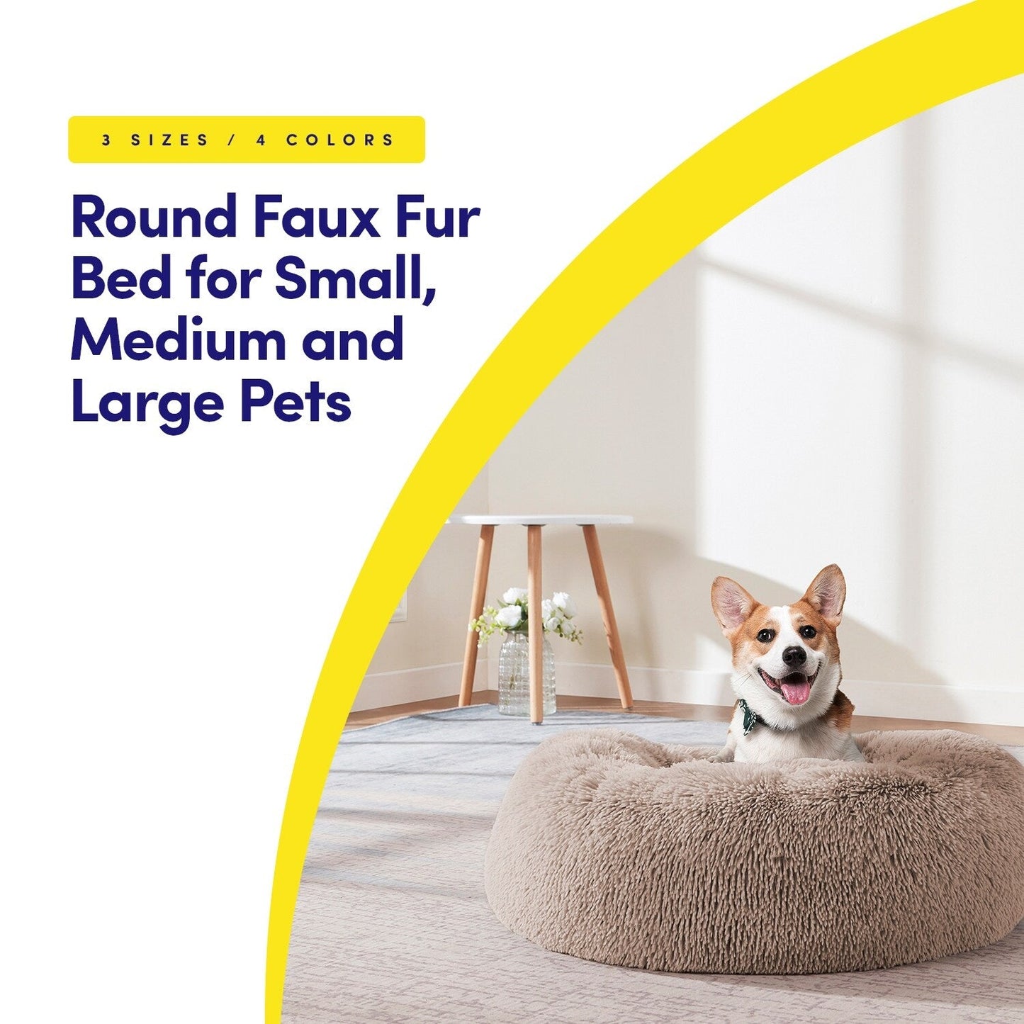 Round Calming Soft Warm Shaggy Plush Faux Fur Donut Pet Dog Cat Sleeping Bed