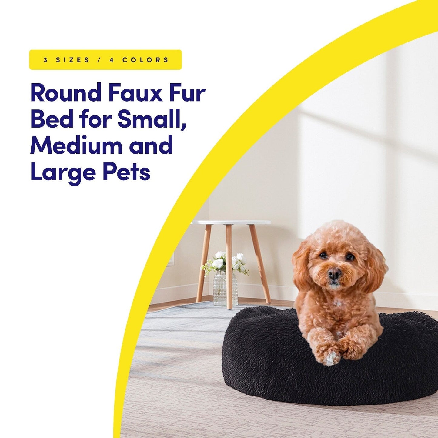 Round Calming Soft Warm Shaggy Plush Faux Fur Donut Pet Dog Cat Sleeping Bed