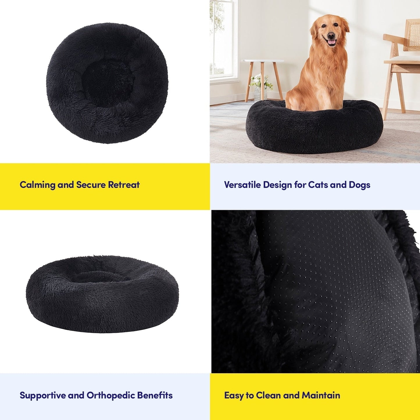 Round Calming Soft Warm Shaggy Plush Faux Fur Donut Pet Dog Cat Sleeping Bed