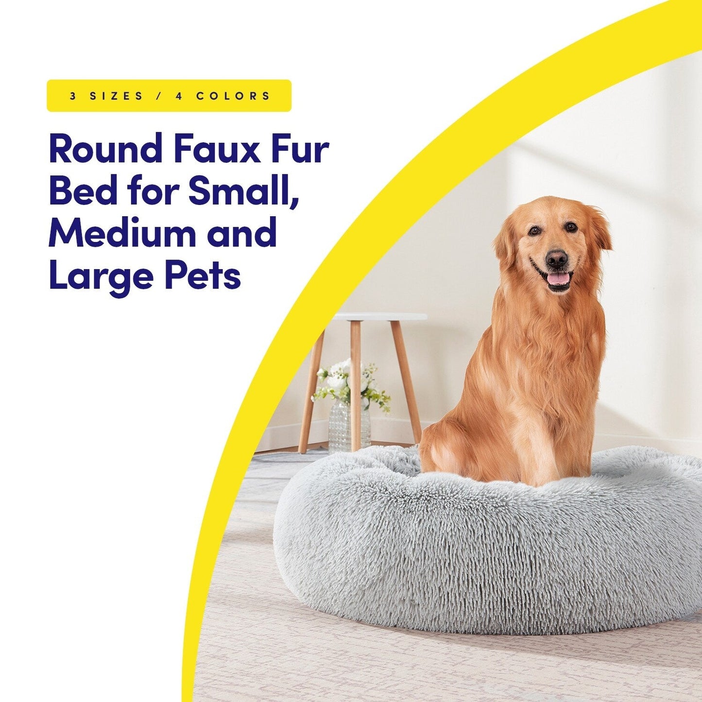 Round Calming Soft Warm Shaggy Plush Faux Fur Donut Pet Dog Cat Sleeping Bed