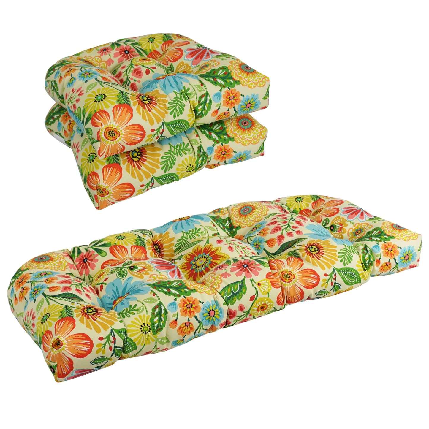 Rounded Back Tufted Indoor/Outdoor Settee Cushion Set (Set of 3) - 19 x 19