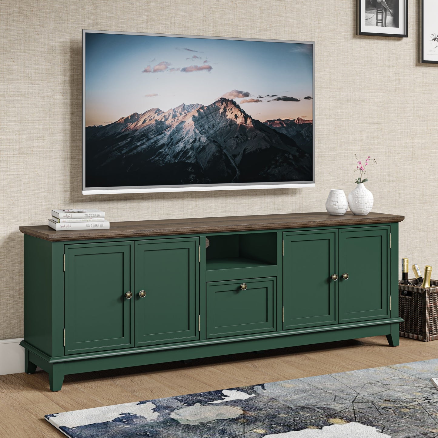 Rustic 72-Inch TV Stand with Adjustable Shelves, Hidden Storage - 72 in Width