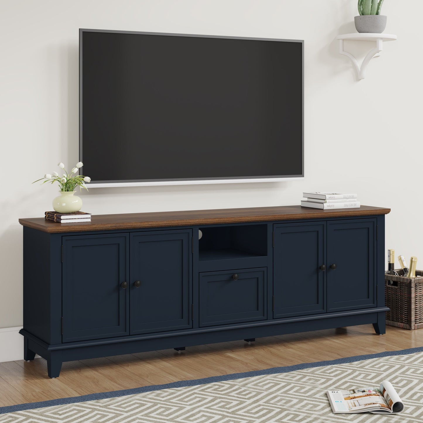 Rustic 72-Inch TV Stand with Adjustable Shelves, Hidden Storage - 72 in Width