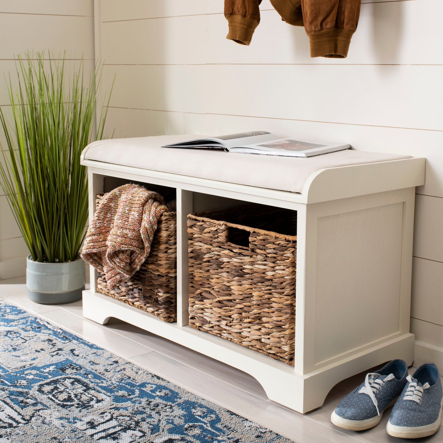 SAFAVIEH Euphemia Brown Woven Storage Basket Bench - 33.5 x 16.1 x 19.9 - 34Wx16Dx20H