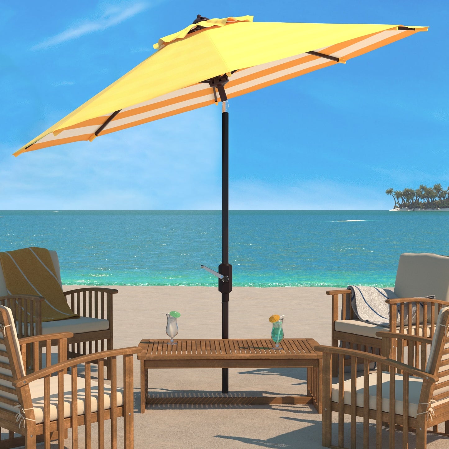 SAFAVIEH Hadire Inside Out Striped 9 Ft Crank Outdoor Umbrella
