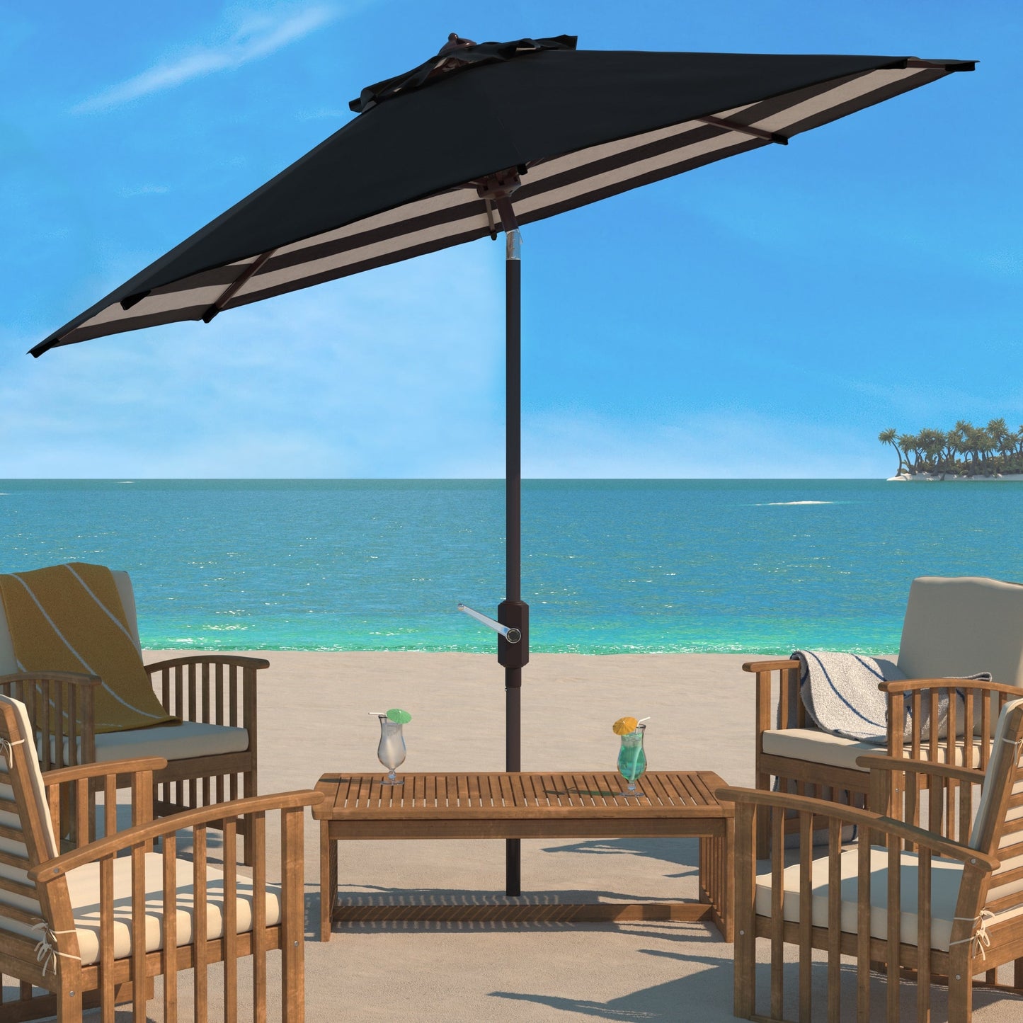 SAFAVIEH Hadire Inside Out Striped 9 Ft Crank Outdoor Umbrella