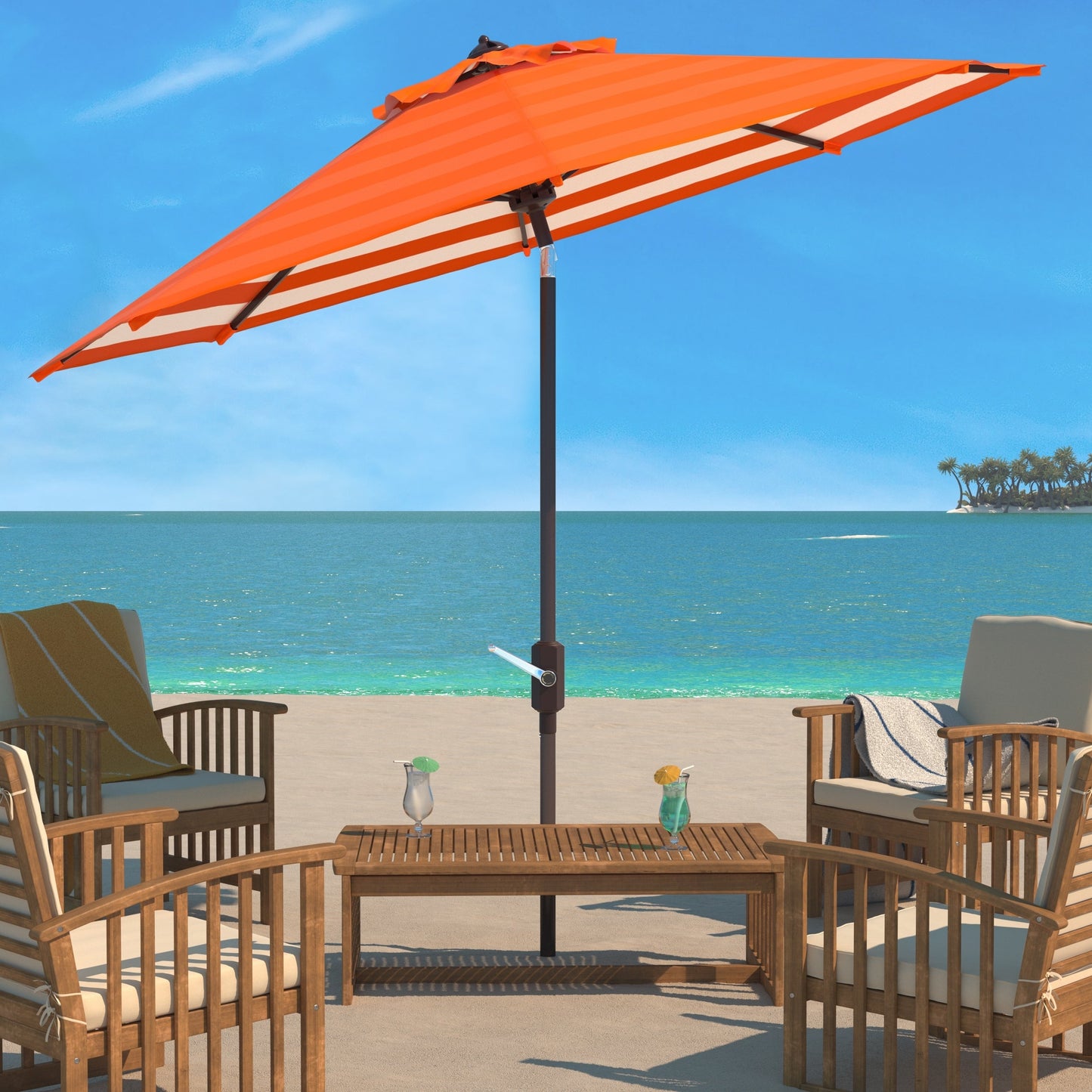 SAFAVIEH Hadire Inside Out Striped 9 Ft Crank Outdoor Umbrella