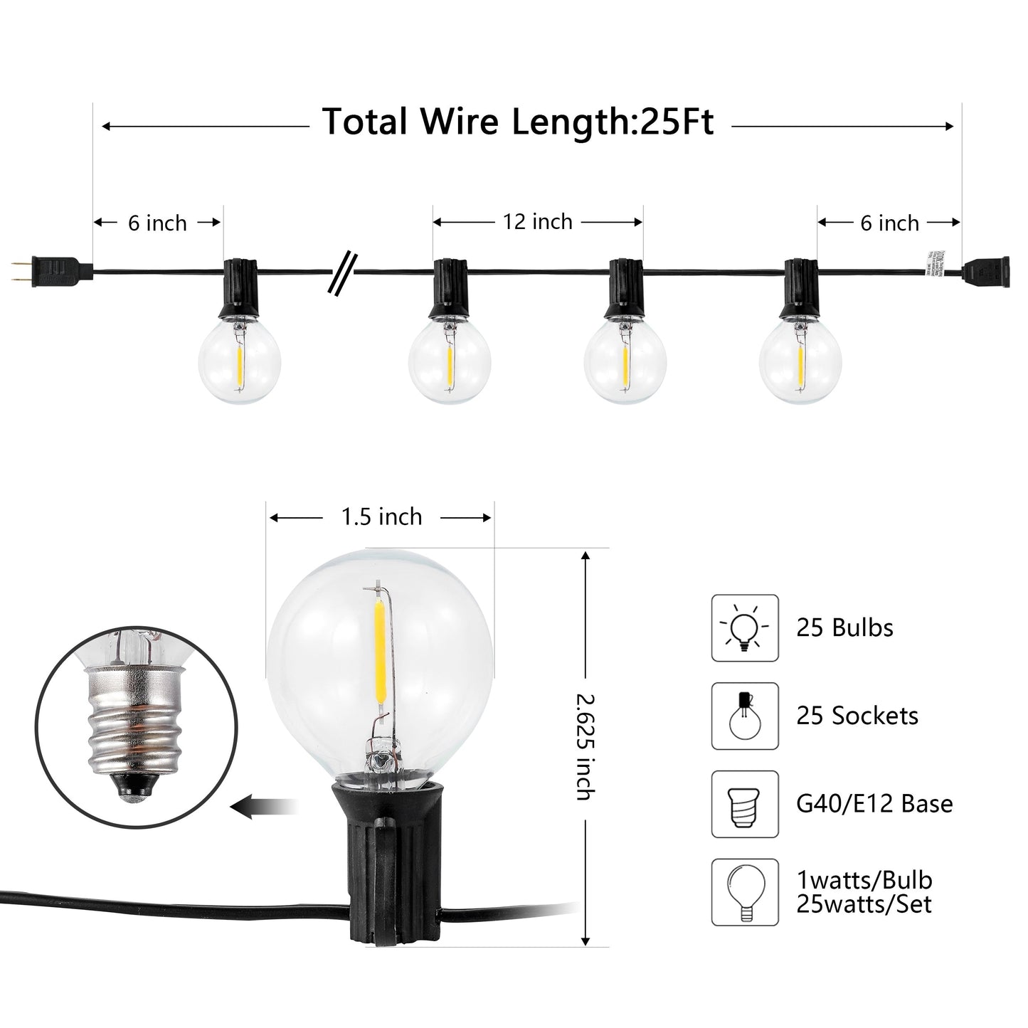 SAFAVIEH Lighting Jenica 25 FT Led Outdoor String Lights - 2W x 300D x 3H