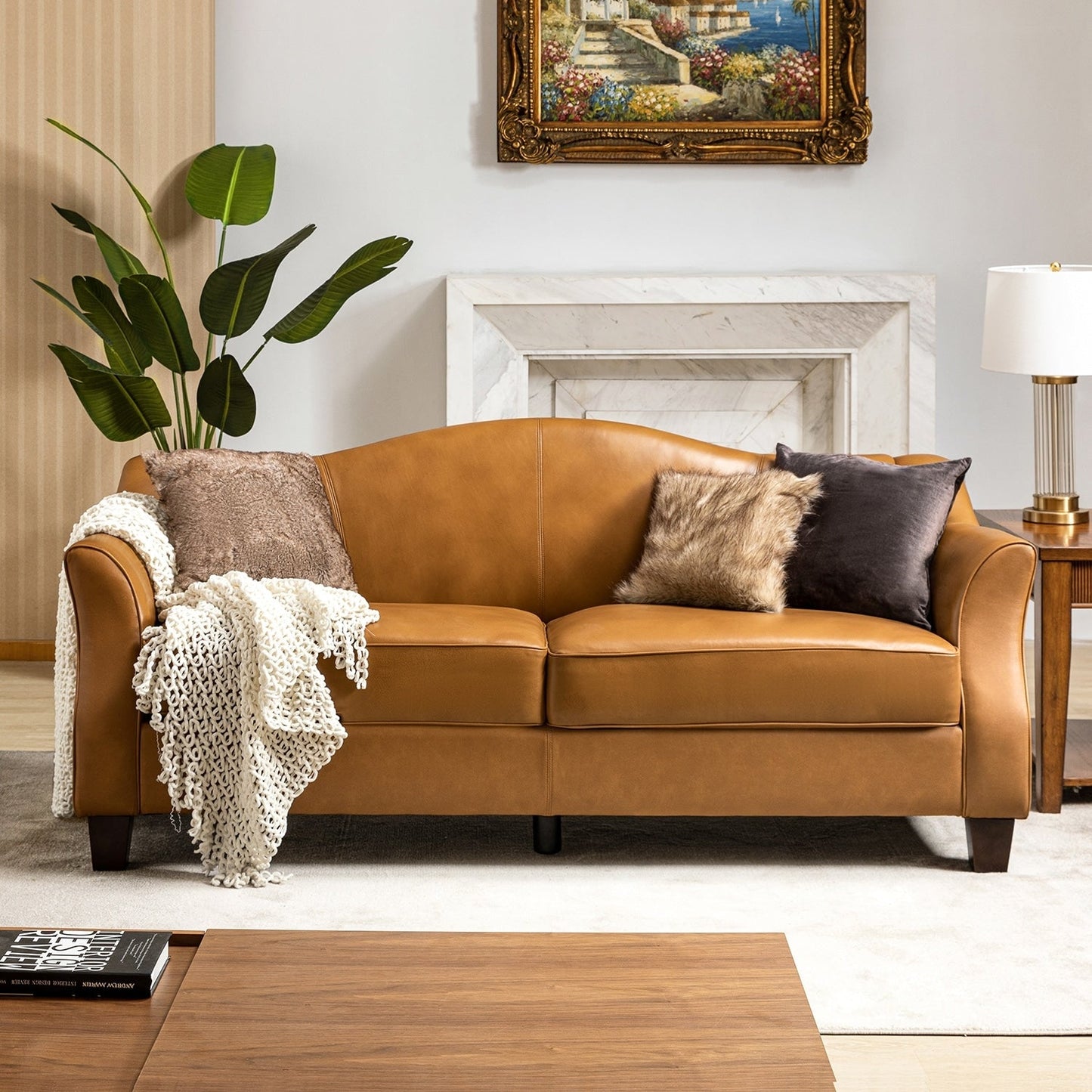 Canapé classique Sandra 81,5 en cuir véritable avec pieds en bois massif par HULALA HOME