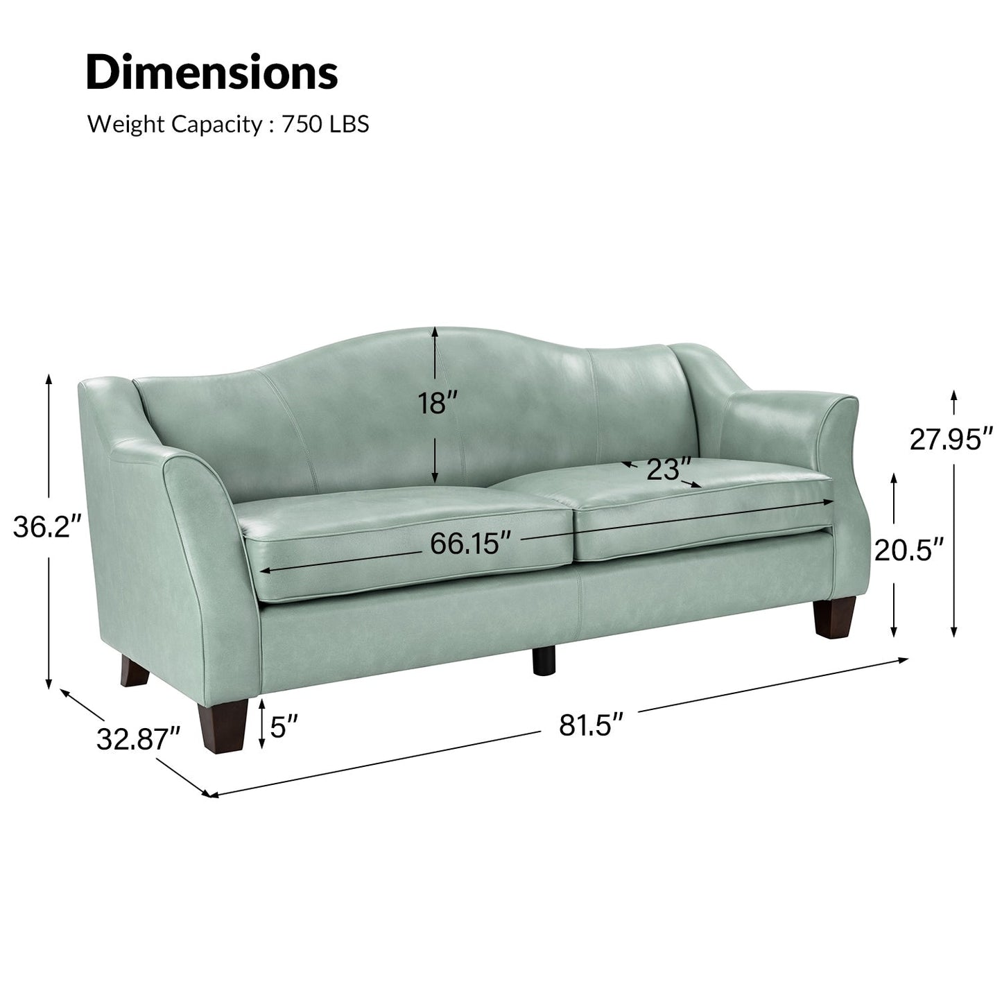 Canapé classique Sandra 81,5 en cuir véritable avec pieds en bois massif par HULALA HOME