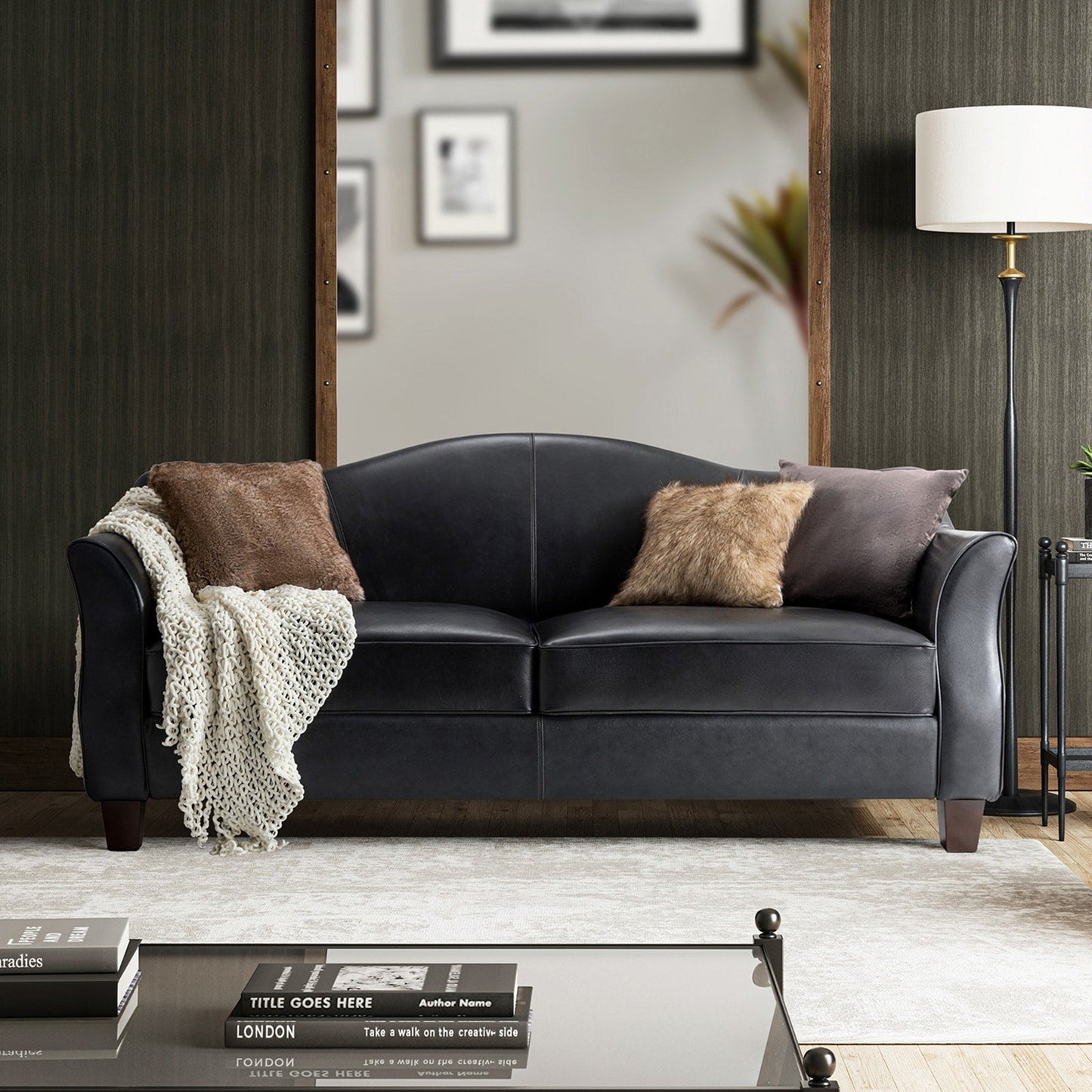 Canapé classique Sandra 81,5 en cuir véritable avec pieds en bois massif par HULALA HOME