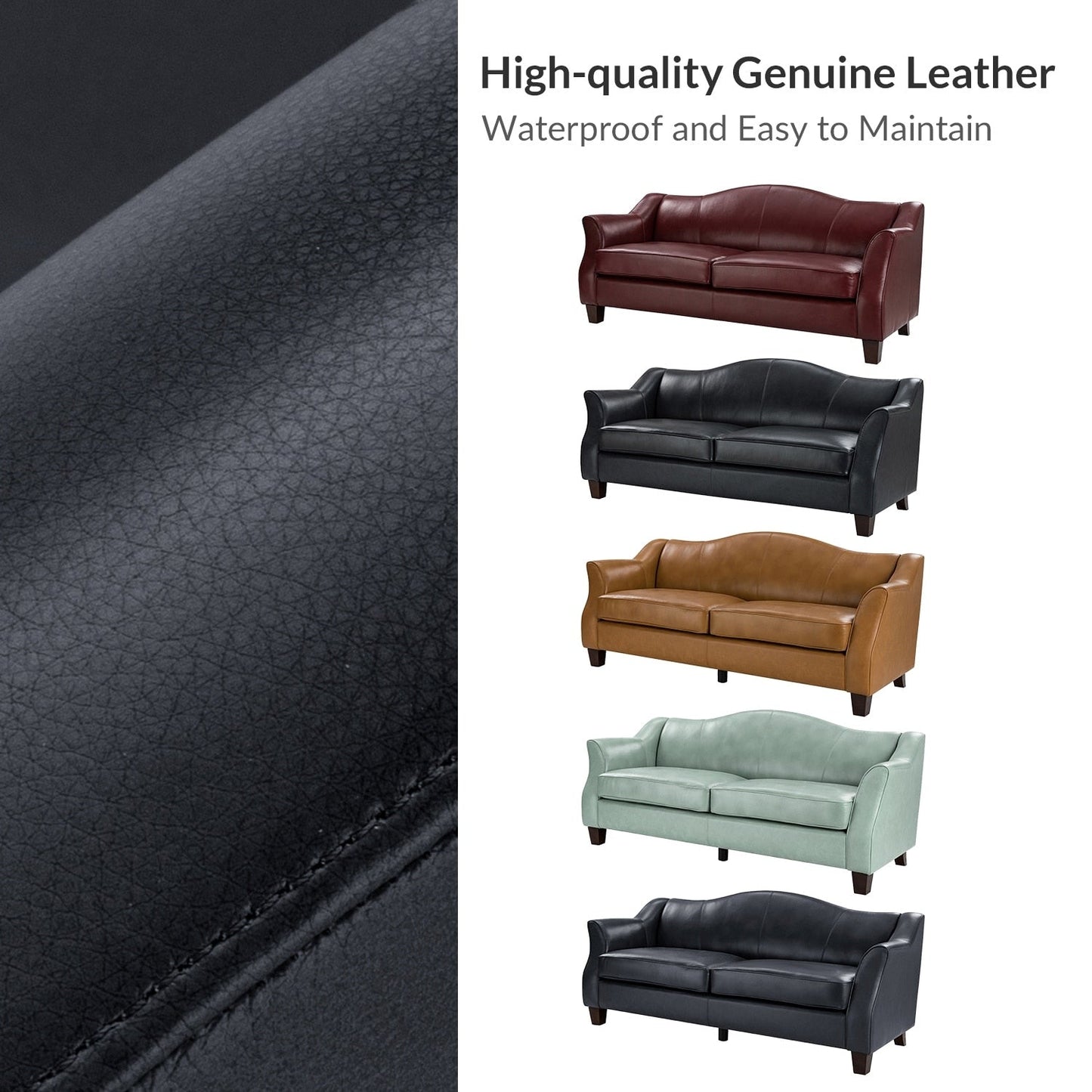 Canapé classique Sandra 81,5 en cuir véritable avec pieds en bois massif par HULALA HOME