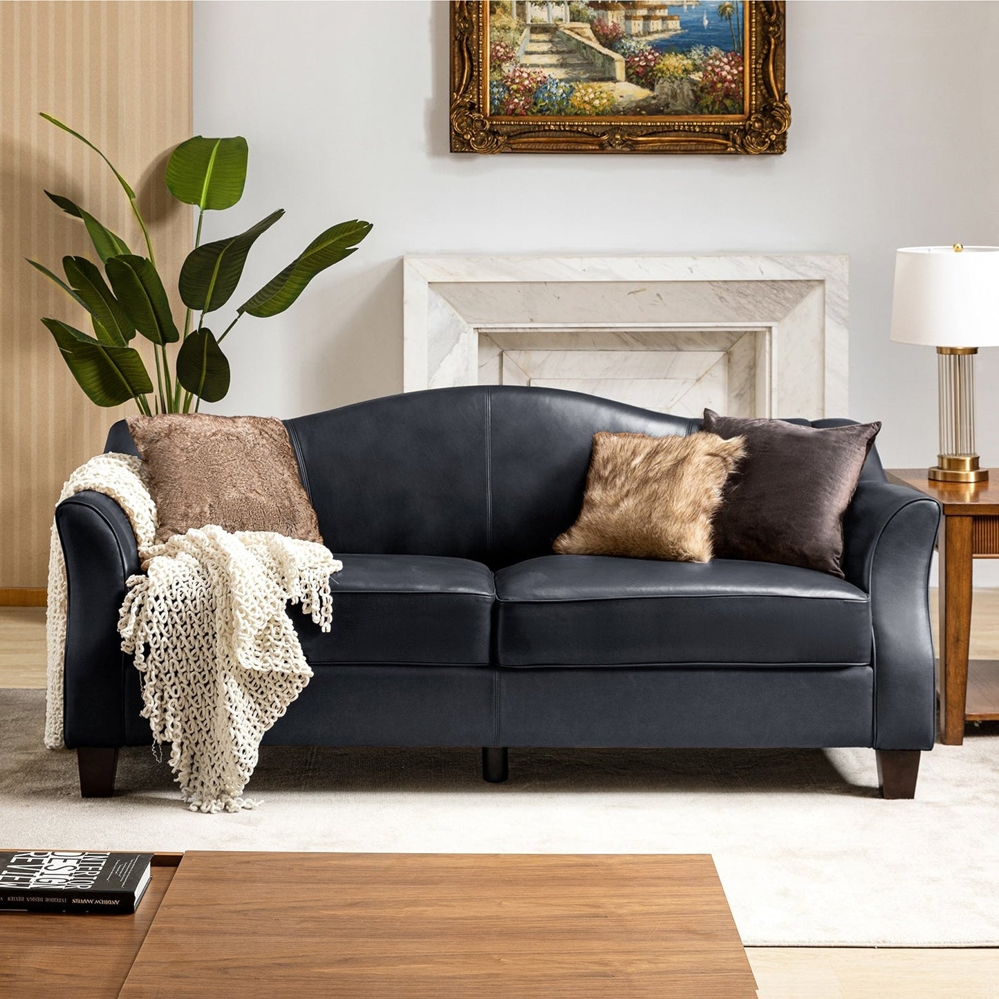 Canapé classique Sandra 81,5 en cuir véritable avec pieds en bois massif par HULALA HOME