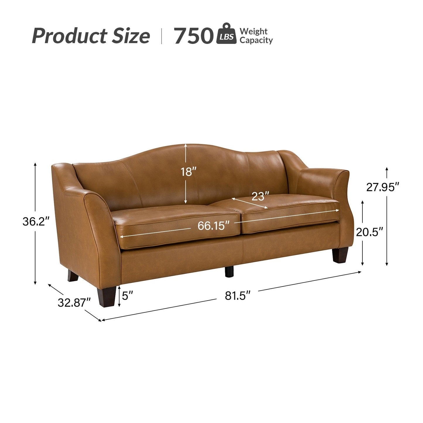 Canapé classique Sandra 81,5 en cuir véritable avec pieds en bois massif par HULALA HOME