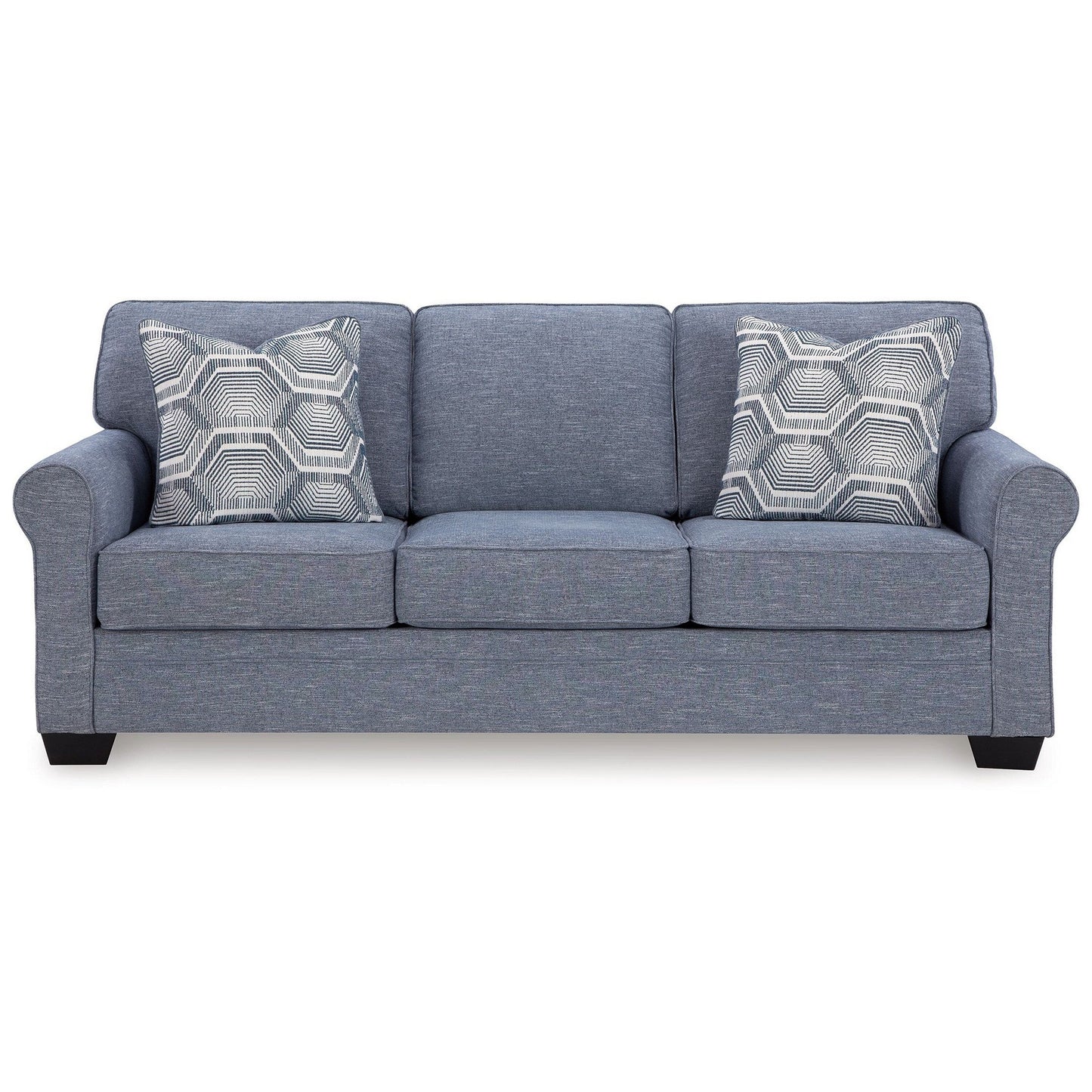 Canapé-lit Sano Queen, polyester bleu, 2 coussins décoratifs, 223 cm