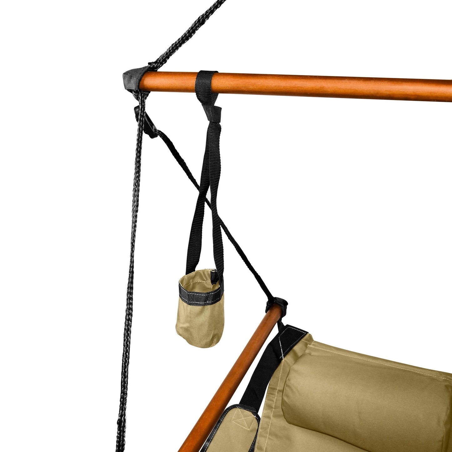 Deluxe Hanging Wood Zero-gravity Hammock Chair with Cup Holder