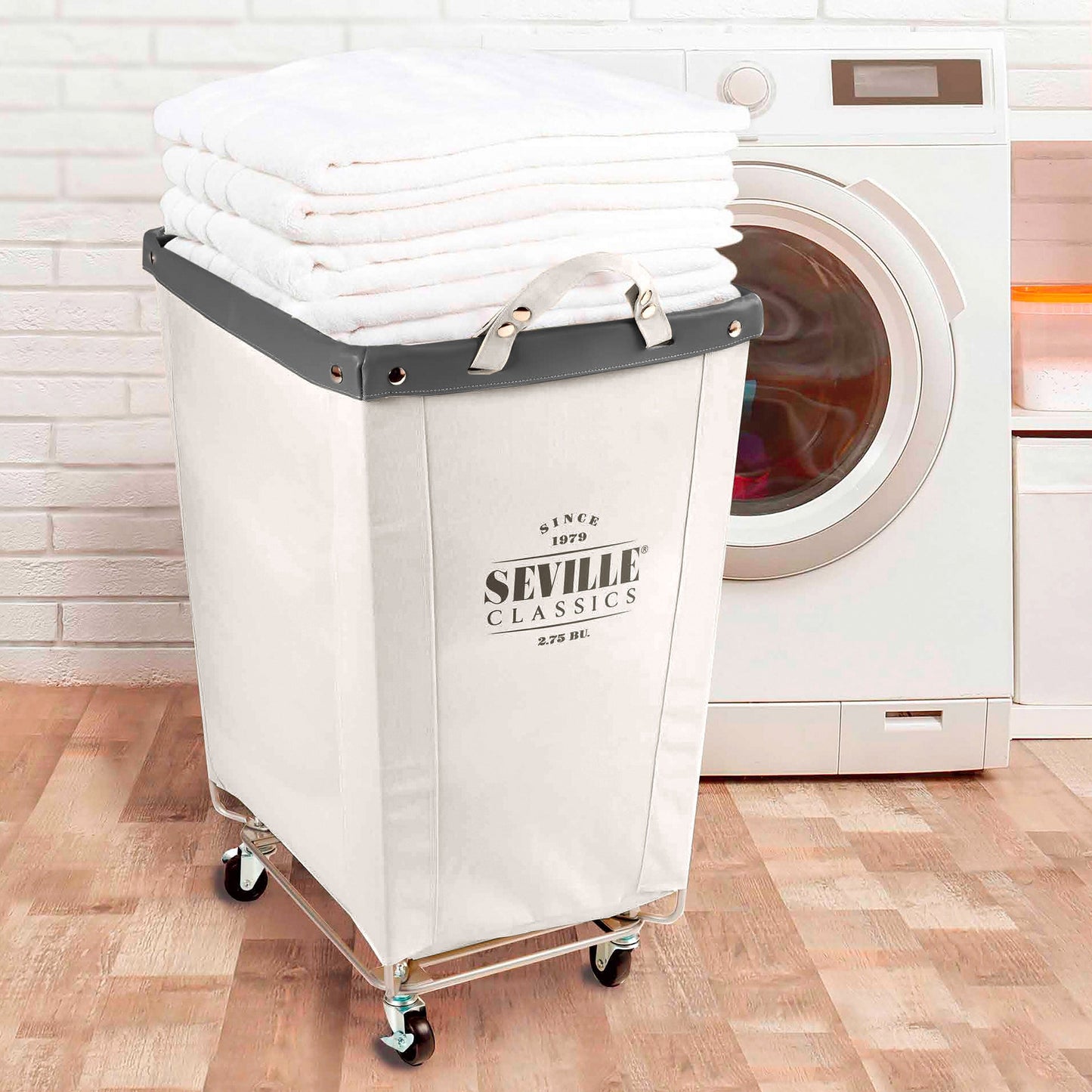Seville Classics Commercial Grade Heavy-Duty Extra Large Canvas Laundry Basket Hamper with Wheels, 22 D x 16 W x 27 H