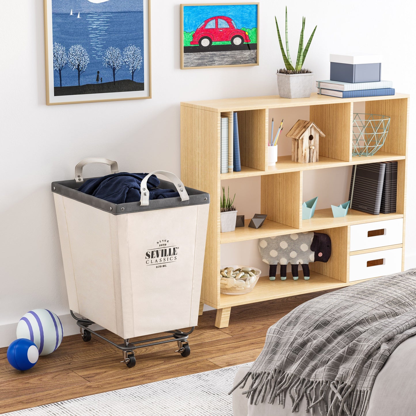 Seville Classics Commercial Grade Heavy-Duty Extra Large Canvas Laundry Basket Hamper with Wheels, 22 D x 16 W x 27 H