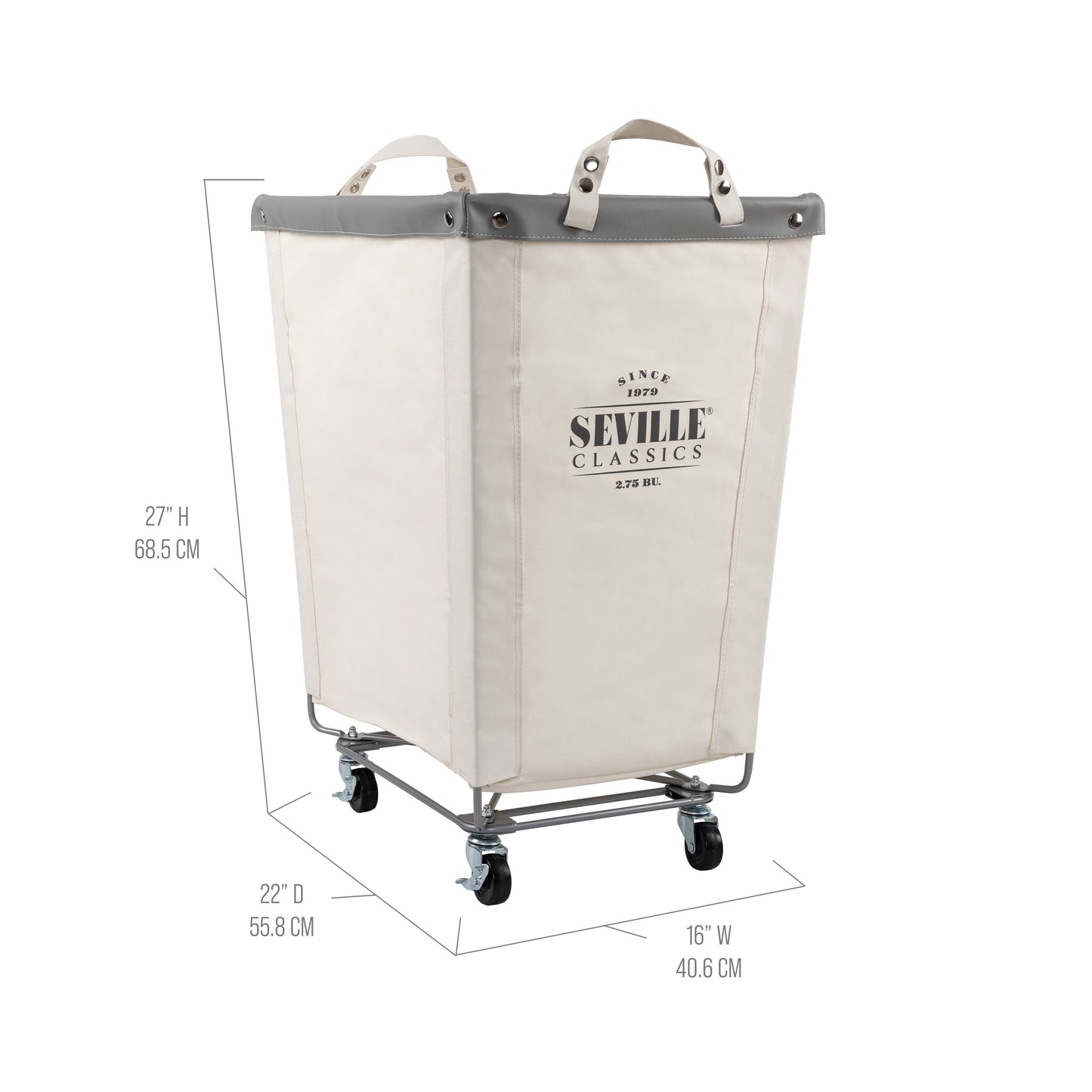 Seville Classics Commercial Grade Heavy-Duty Extra Large Canvas Laundry Basket Hamper with Wheels, 22 D x 16 W x 27 H