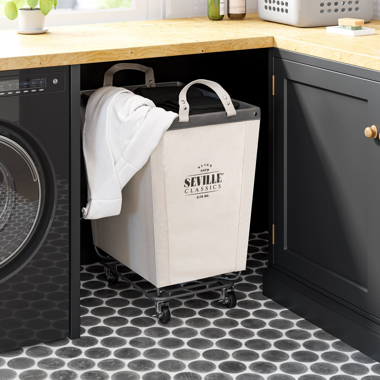 Seville Classics Commercial Grade Heavy-Duty Extra Large Canvas Laundry Basket Hamper with Wheels, 22 D x 16 W x 27 H