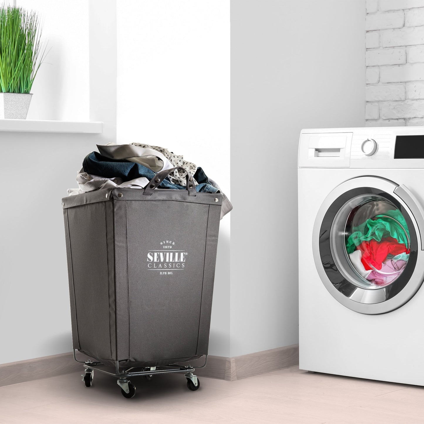 Seville Classics Commercial Heavy-Duty Canvas Laundry Removable Basket Hamper with Wheels, 18.25 D x 18.25 W x 27.5 H