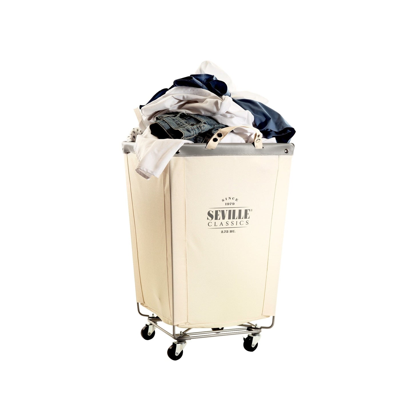 Seville Classics Commercial Heavy-Duty Canvas Laundry Removable Basket Hamper with Wheels, 18.25 D x 18.25 W x 27.5 H