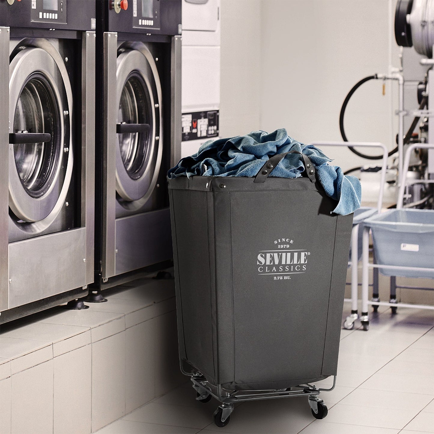 Seville Classics Commercial Heavy-Duty Canvas Laundry Removable Basket Hamper with Wheels, 18.25 D x 18.25 W x 27.5 H