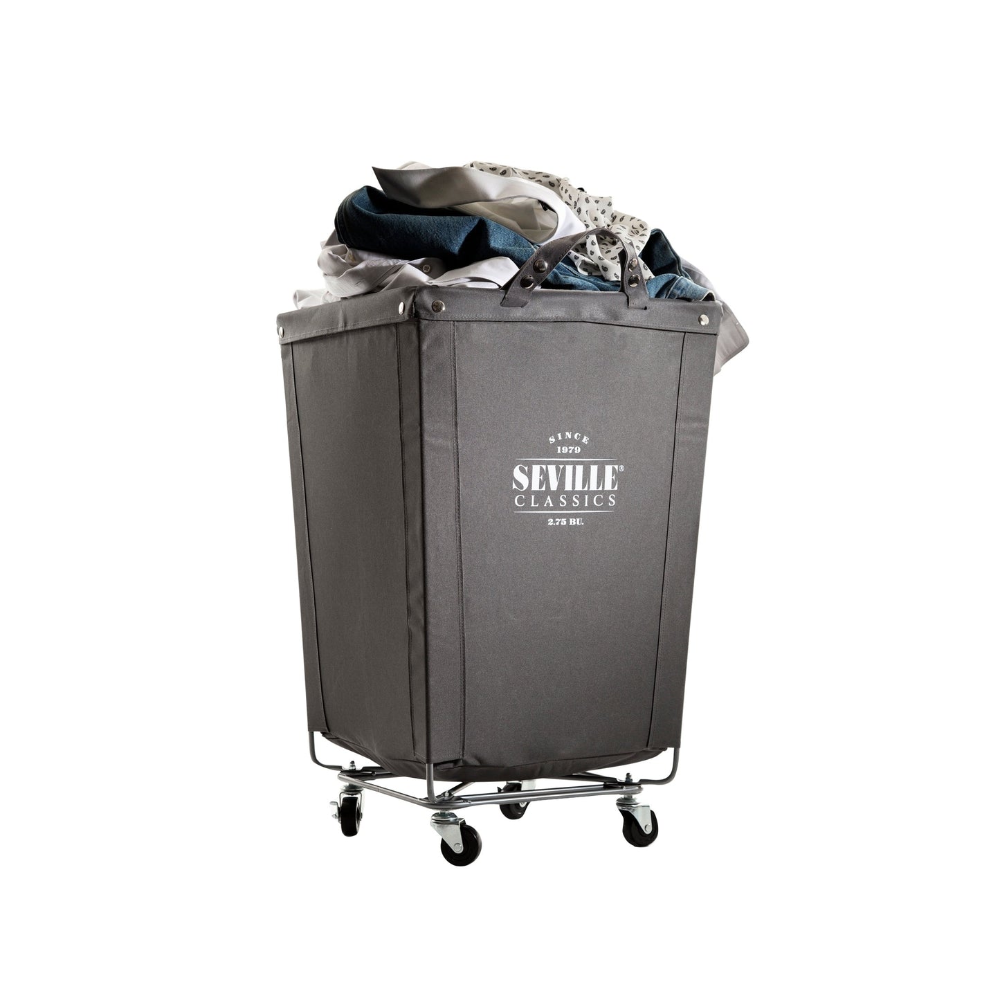 Seville Classics Commercial Heavy-Duty Canvas Laundry Removable Basket Hamper with Wheels, 18.25 D x 18.25 W x 27.5 H