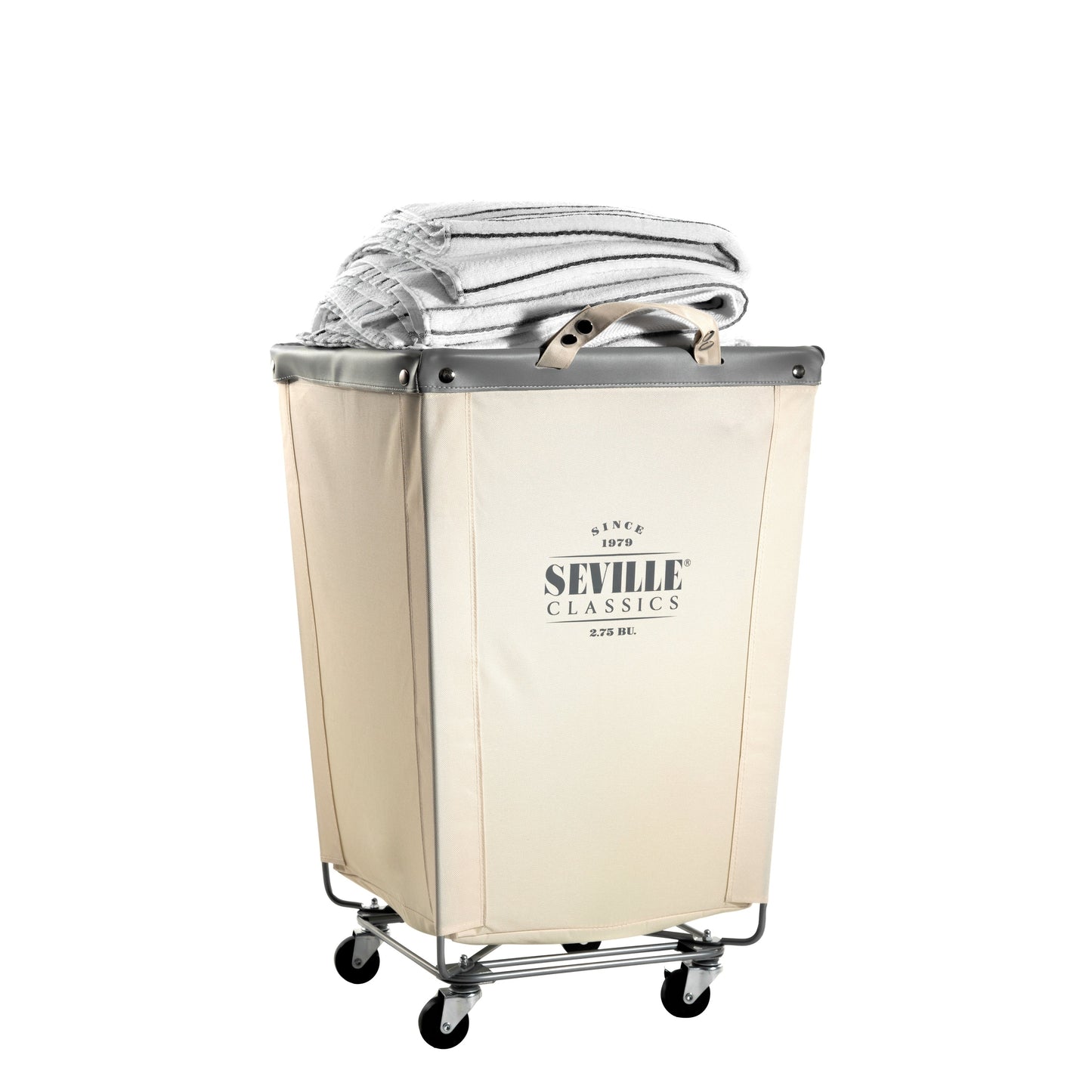 Seville Classics Commercial Heavy-Duty Canvas Laundry Removable Basket Hamper with Wheels, 18.25 D x 18.25 W x 27.5 H