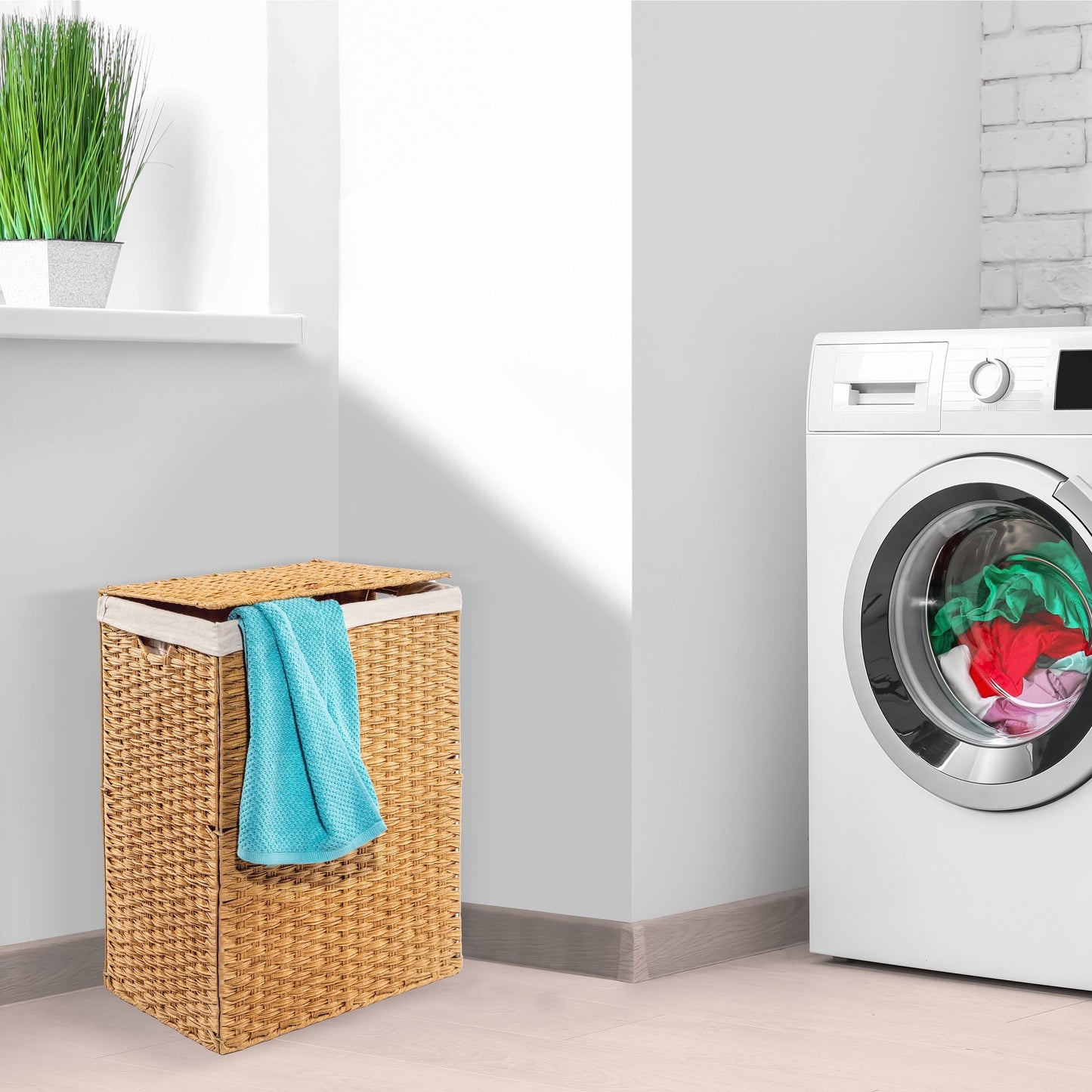Seville Classics Lidded Foldable Portable Rectangular Laundry Hamper Basket with Washable Liner