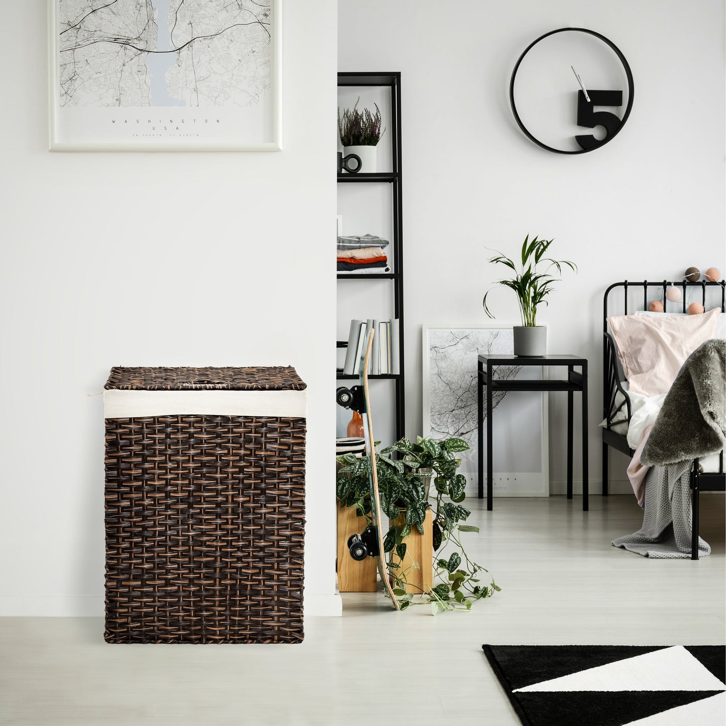 Seville Classics Lidded Foldable Portable Rectangular Laundry Hamper Basket with Washable Liner