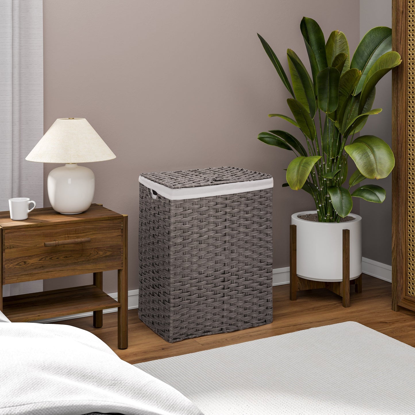 Seville Classics Lidded Foldable Portable Rectangular Laundry Hamper Basket with Washable Liner