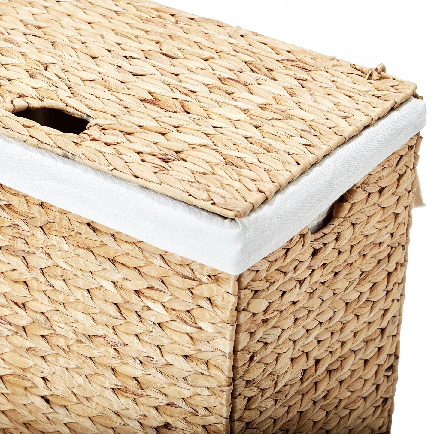Seville Classics Lidded Foldable Water Hyacinth Portable Rectangular Laundry Hamper Basket with Washable Liner