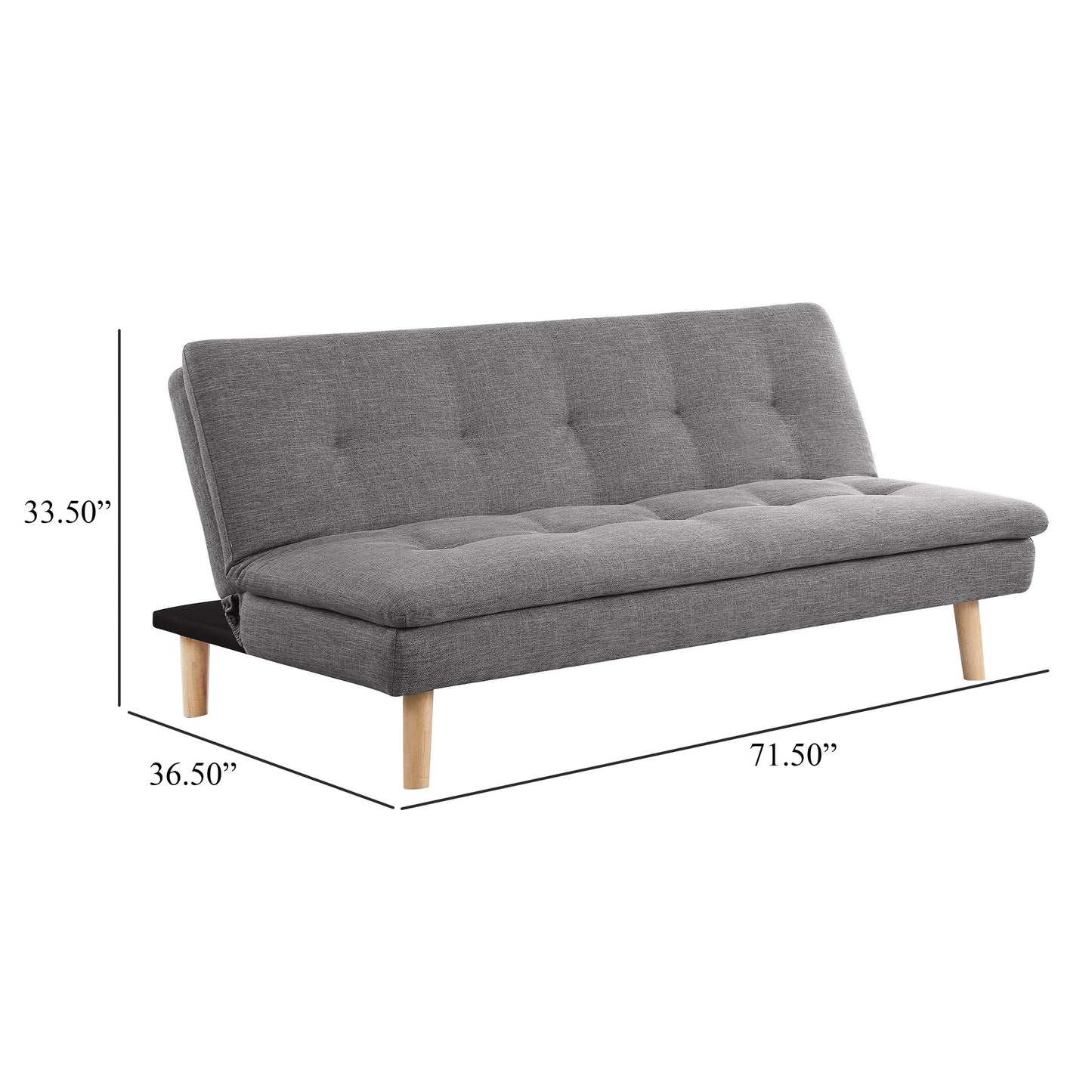 Canapé-lit convertible Siana, tissu gris capitonné, bois brun, 183 cm