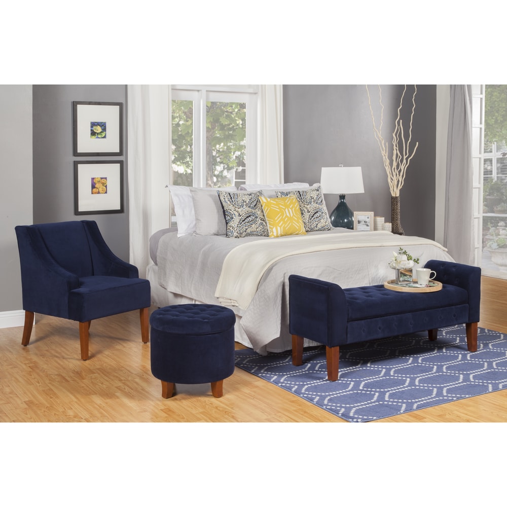 Banc/canapé de rangement en velours bleu marine Malakoff de Copper Grove