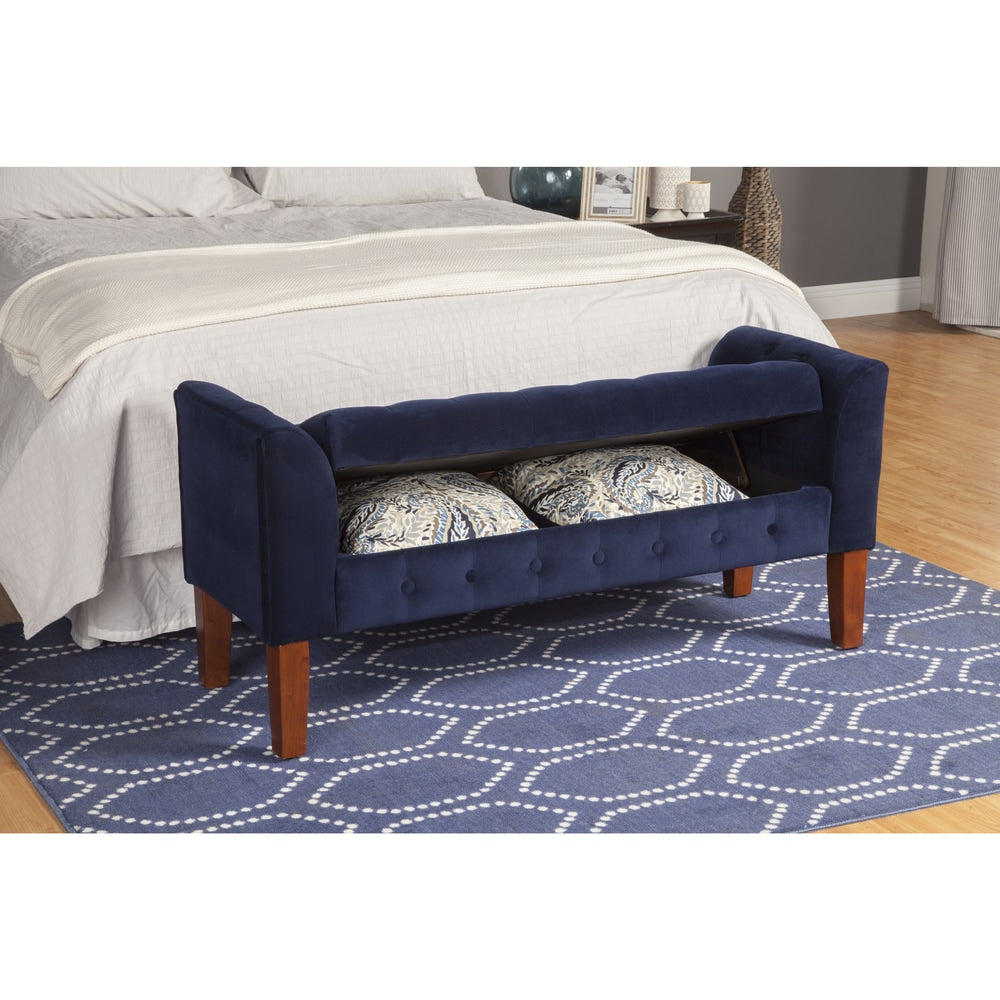 Banc/canapé de rangement en velours bleu marine Malakoff de Copper Grove