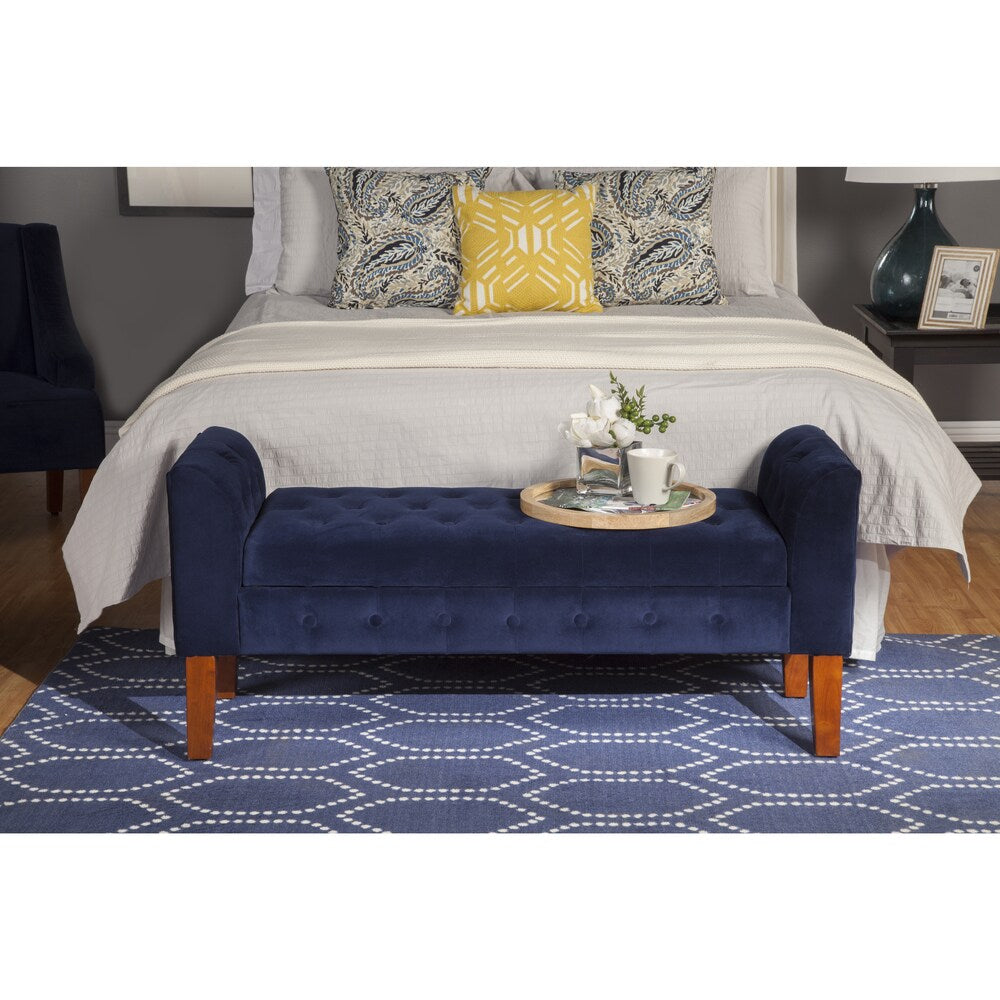 Banc/canapé de rangement en velours bleu marine Malakoff de Copper Grove